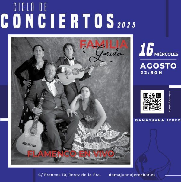 Familia Garidou en concierto en Damajuana Jerez bar, julio 2023