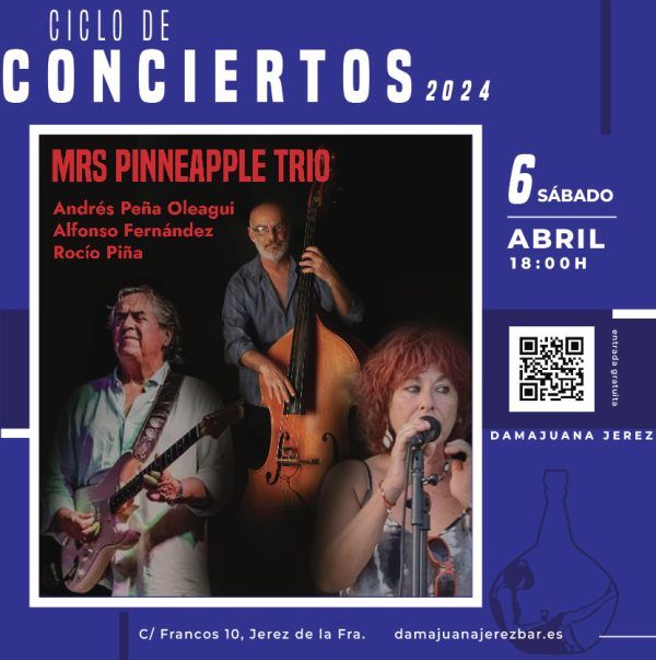 Concierto de jazz con trio Mrs Pinneapple en Damajuana Cafe bar, Jerez